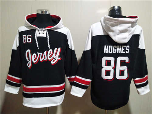 New Jersey Devils #86 Jack Hughes Black White Ageless Must-Have Lace-Up Pullover Hoodie